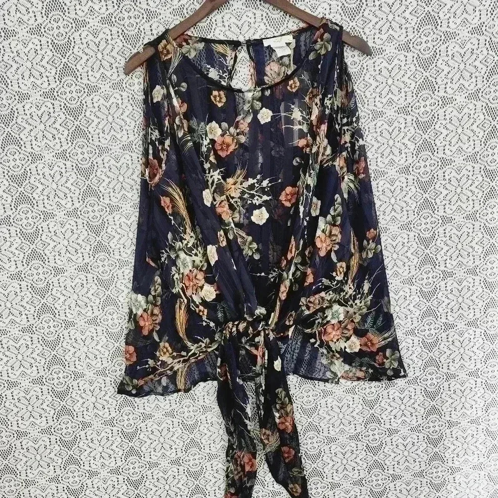 NWT Easel Floral printed Tied Front Chiffon Tank Top Women's S